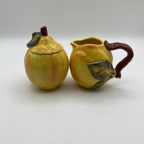 Other - Tabletops Gallery Lemone Hand Painted 3D Ceramic Sugar Bowl & Creamer Set